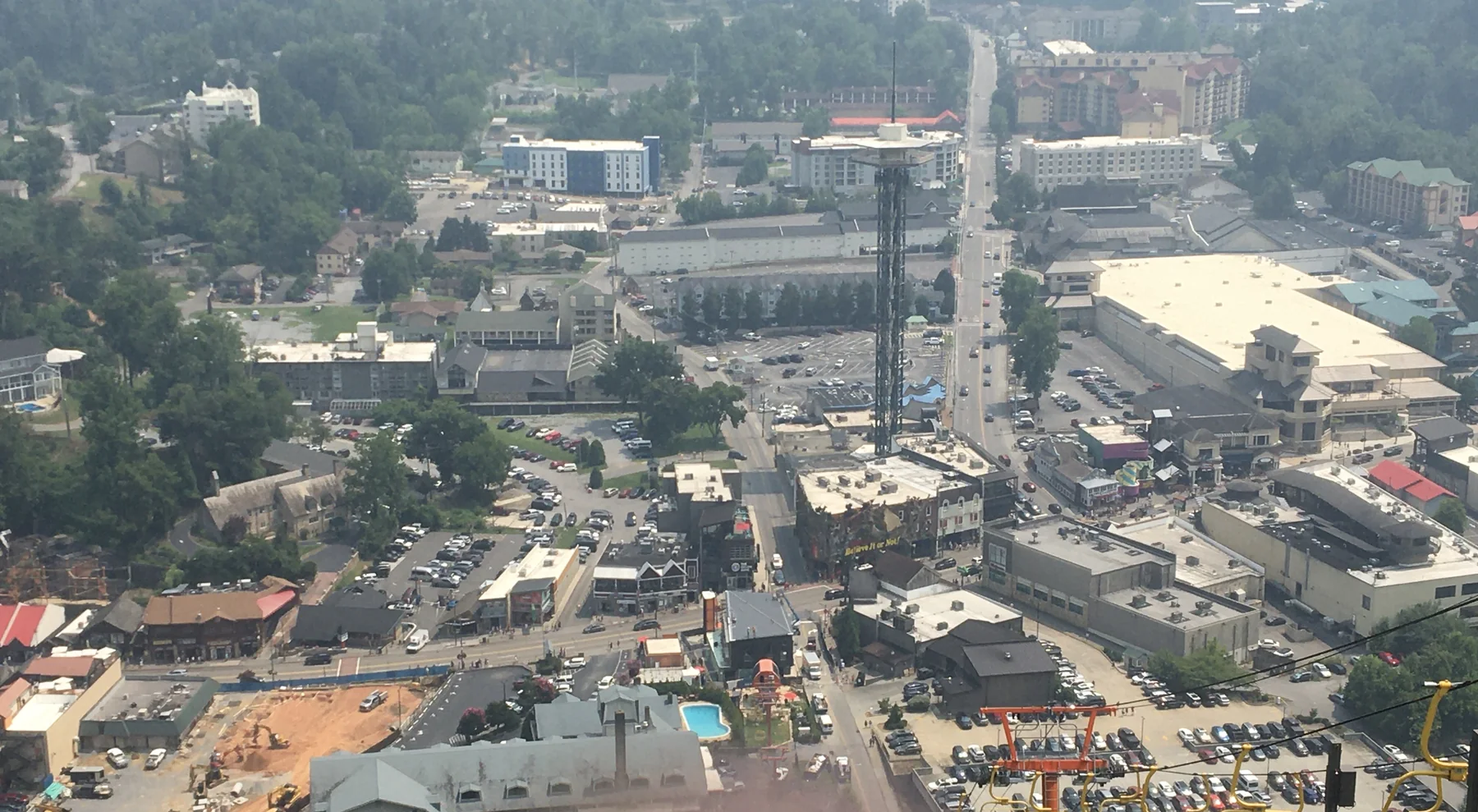 Downtown Gatlinburg among forested slopes